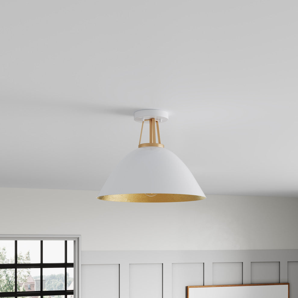 Farmhouse Gold Leaf Inside Semi Flush Mount Ceiling Light, White