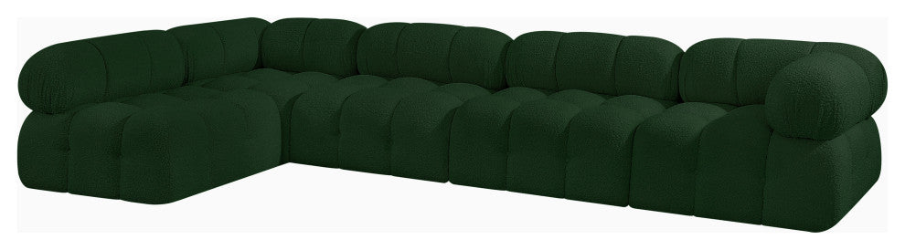 Ames Boucle Fabric L-Shaped Modular Sectional, Green, 5-Piece: 3 Armless Chair, 2 Corner Chair