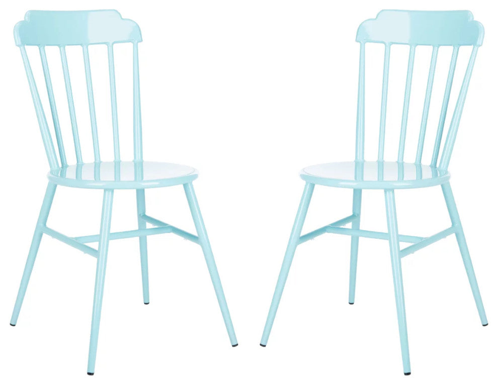 2 Pack Indoor Outdoor Dining Side Chair, Armless Seat & Slat Back, Baby Blue