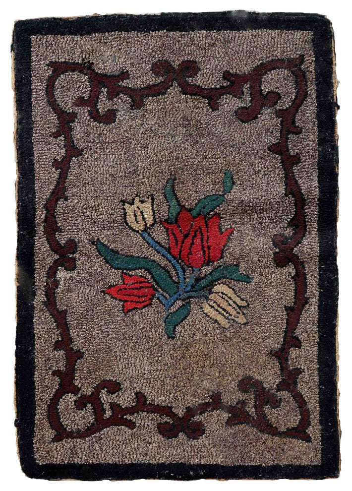 Handmade Antique American Hooked Rug 2'x3.3', 63cmx101cm, 1880s