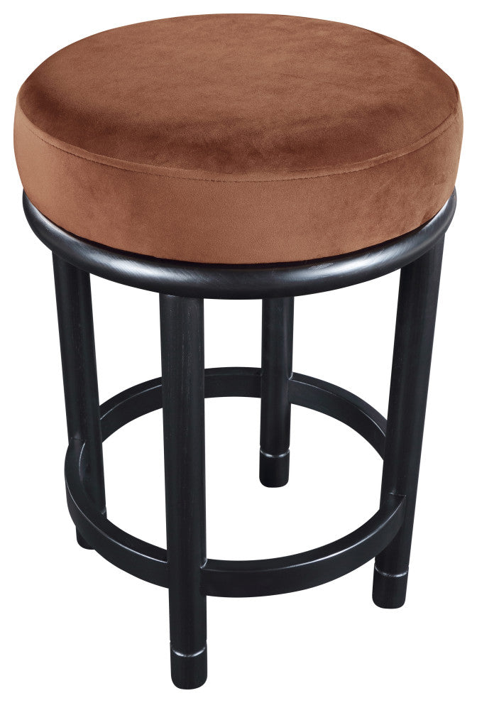 Monette Upholstered Bar and Counter Stool, Cognac, Velvet, Black Finish