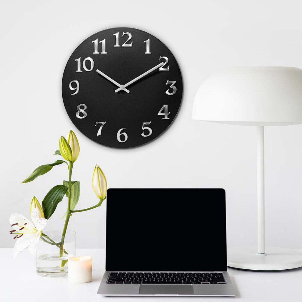 12 inch Modern Wall Clock, Vogue by Infinity Instruments, Black
