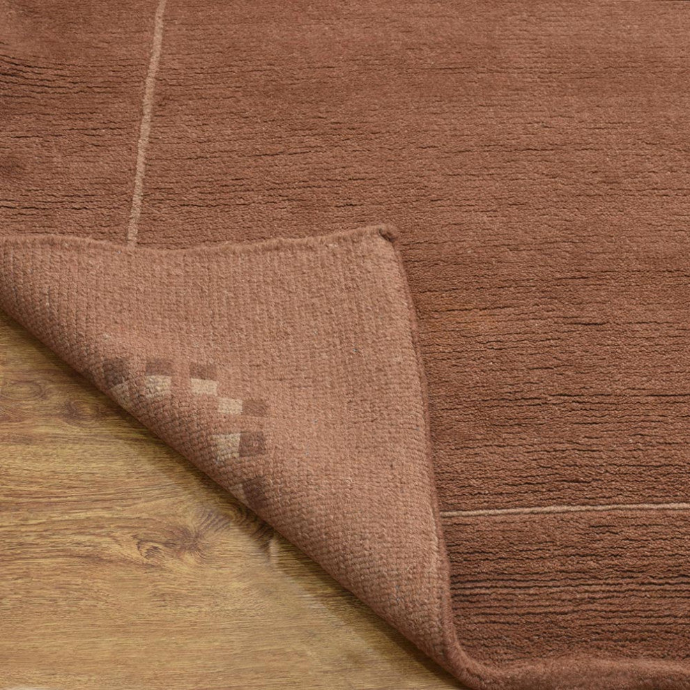 Hand Knotted Tibbati Wool Area Rug Contemporary Brown