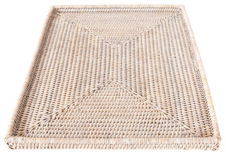 Artifacts Rattan Rectangular Flat Tray, White Wash