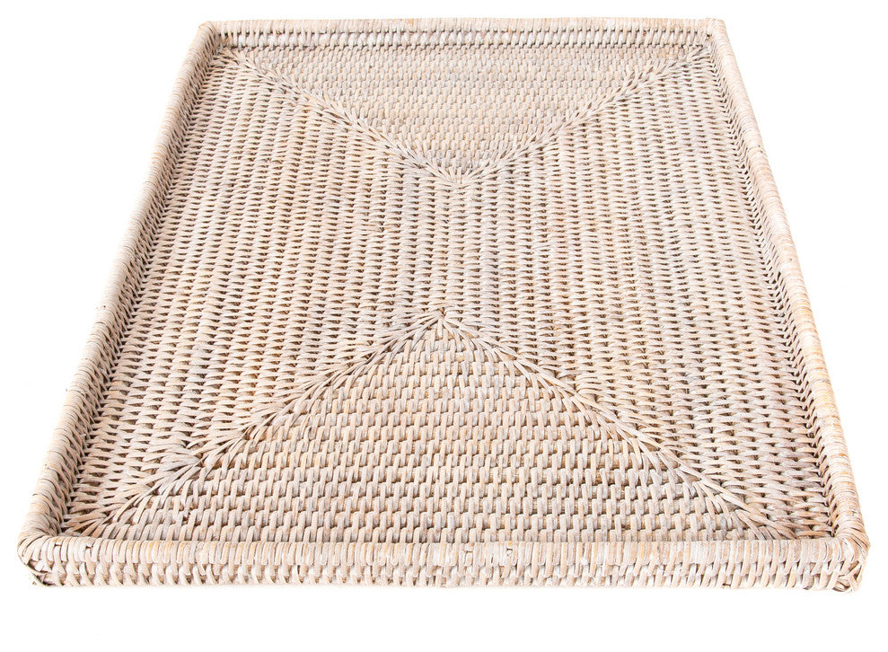 Artifacts Rattan Rectangular Flat Tray, White Wash