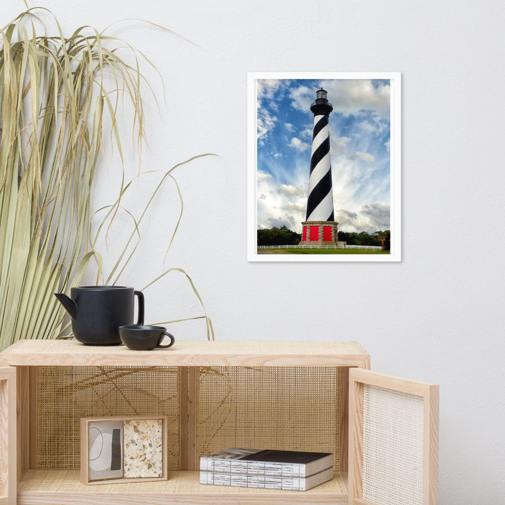 Cape Hatteras Lighthouse Coastal Landscape Framed Photo Paper Wall Art Prints, White, 16" X 20"