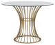Modern Dining Table, Cage Like Brass Finished Base With Round Tempered Glass Top