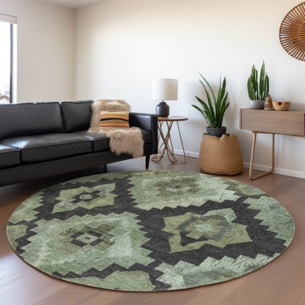 Machine Washable Indoor/Outdoor Chantille ACN1894 Aloe 8' x 8' Round Rug