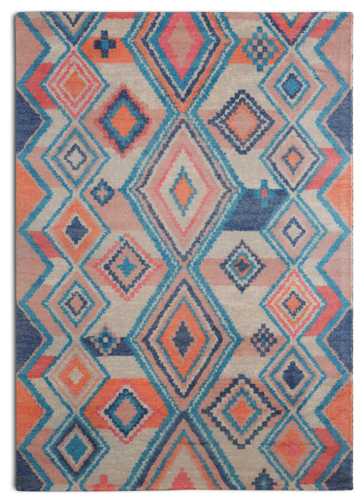 Blue Tangier Bohemian Geometric Area Rug, 5'x7'