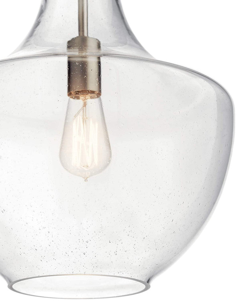Elegant Brushed Nickel Kitchen Pendant Light with Clear Seeded Glass Shade