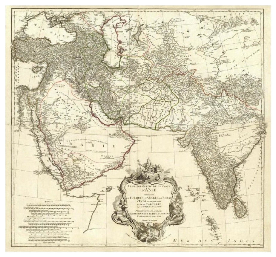 "Asia I, 1751" Digital Paper Print by Jean Baptiste Bourguignon Anville, 18"x17"