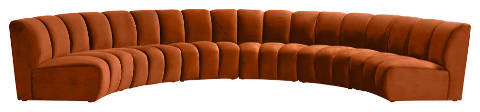 Infinity Channel Tufted Velvet Modular Chair, Cognac, 6 Piece