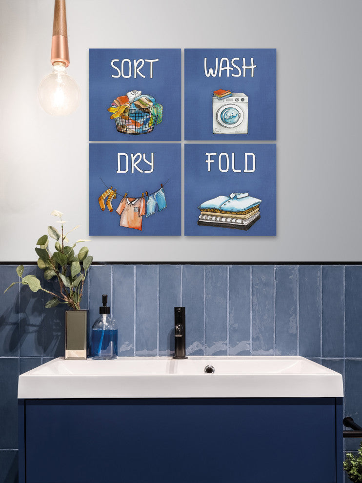 Sort, Wash, Dry and Fold Quadriptych, 4-Piece Set, 32x32 Panels