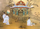 Gold Leaf Oriental Head Board With Mother of Pearl Pagoda Scene, Gold, 56"