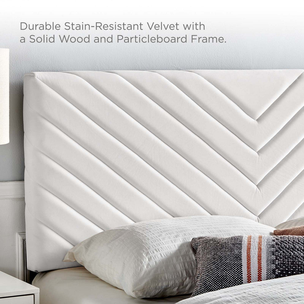 Tufted Headboard, King Size, Velvet, White, Modern Contemporary, Bedroom Master