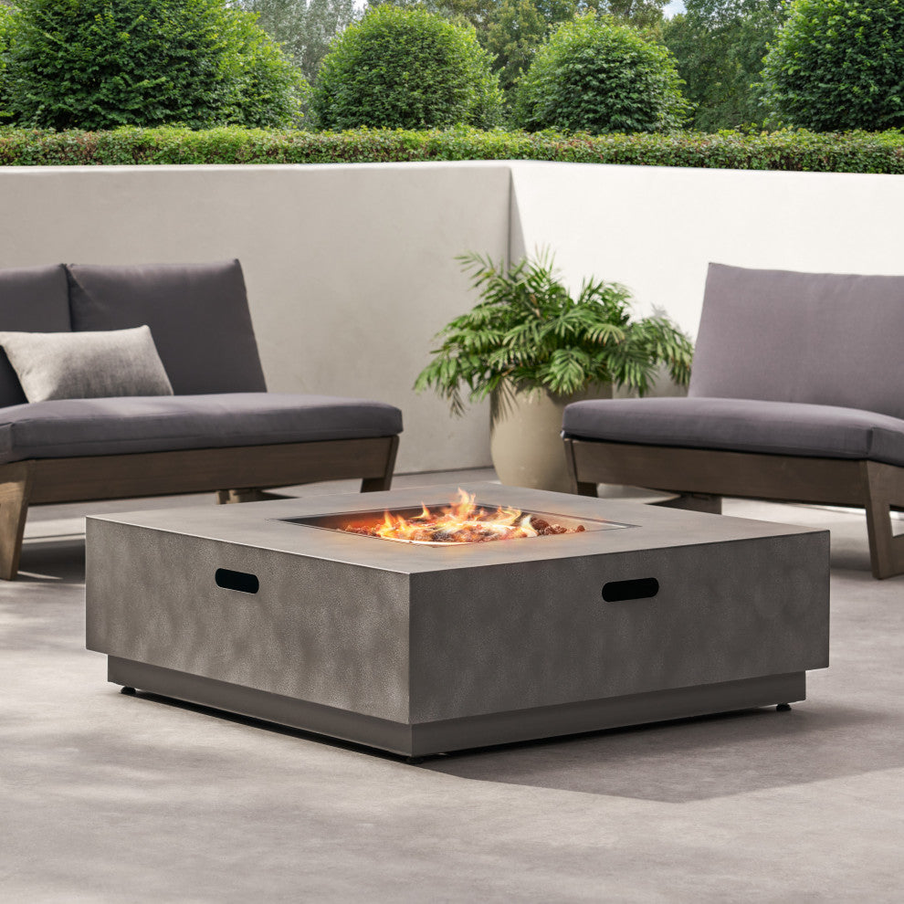 Jasmine Outdoor 50,000 BTU Square Fire Pit, No Tank Holder, Concrete Finish