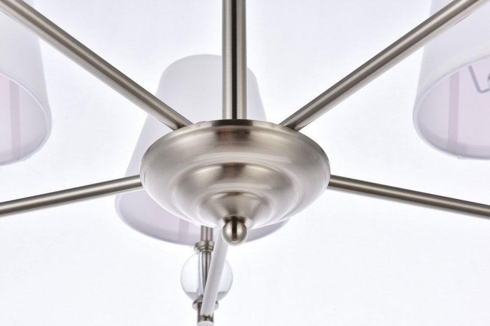 Beau 5-Light Pendant, Satin Nickel With White Fabric Shade