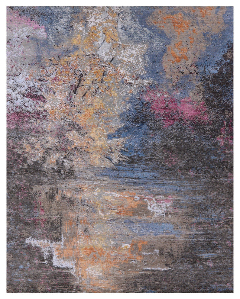 Abstract Hand Knotted Wool and Silk Rug 8' 2" X 10' 2" Q8874