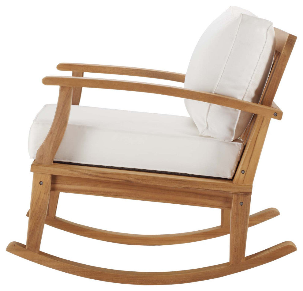 Lounge Rocking Chair, Wood, Brown Natural White, Modern, Outdoor Patio Bistro