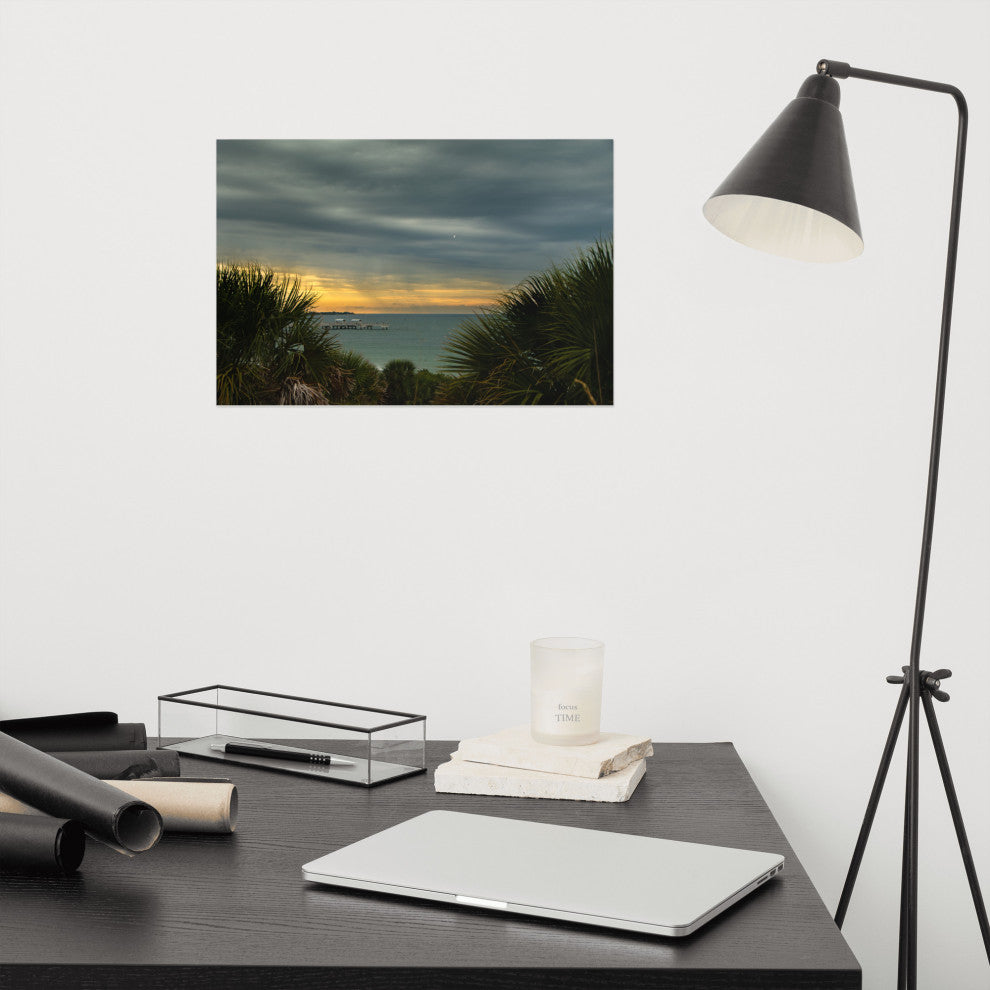 Cloudy Rainy Sunset De Soto Beach Unframed Landscape Photo Wall Art Print, 12" X 18"