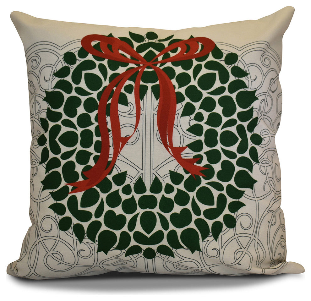 Decorative Holiday Pillow Floral Print, Dark Green, 18"x18"