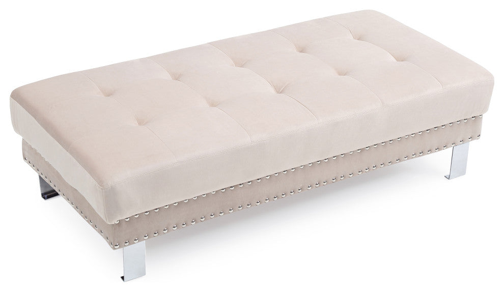 Derek Oversized Velvet Ottoman, Beige