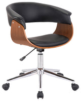 Bellevue Office Chair in Chrome Finish with Black Faux Leather and Walnut Veneer