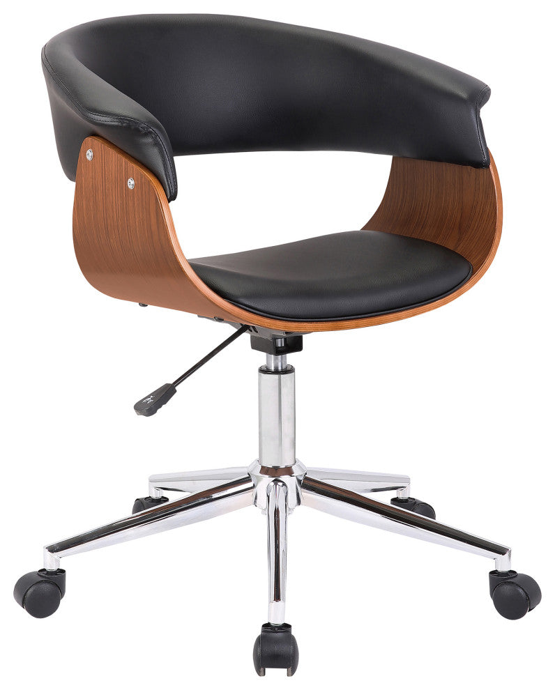 Bellevue Office Chair in Chrome Finish with Black Faux Leather and Walnut Veneer