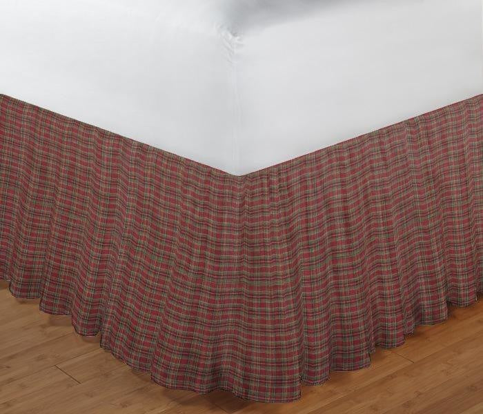 Red Plaid and Green,Black Lines Fabric Dust Rfl King 78"X 80"