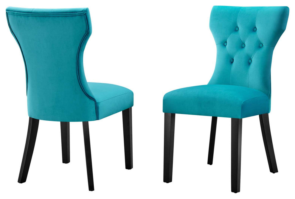 Side Dining Chair, Set of 2, Blue, Velvet, Modern, Cafe Bistro Hospitality