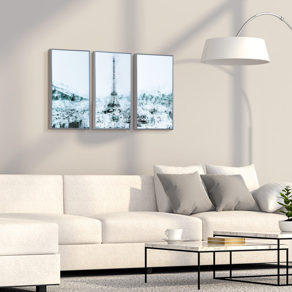 "Dame de Fer" Triptych Print Wall Art under Glass Anodized Aluminum Silver Frame