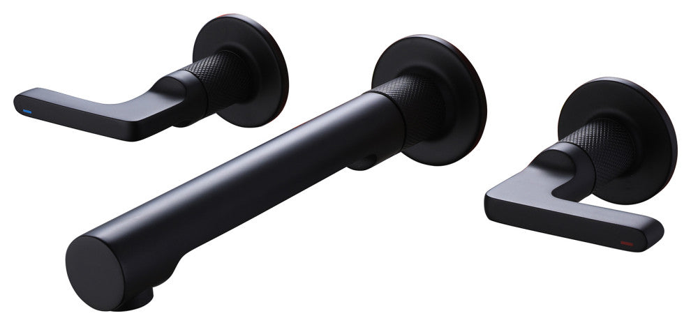 Wall Mounted Dual Handles Bathroom Faucet, Matte Black