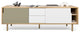 Modern Long Wood 2 Tone Sideboard , White/Grey Door, Oak Leg