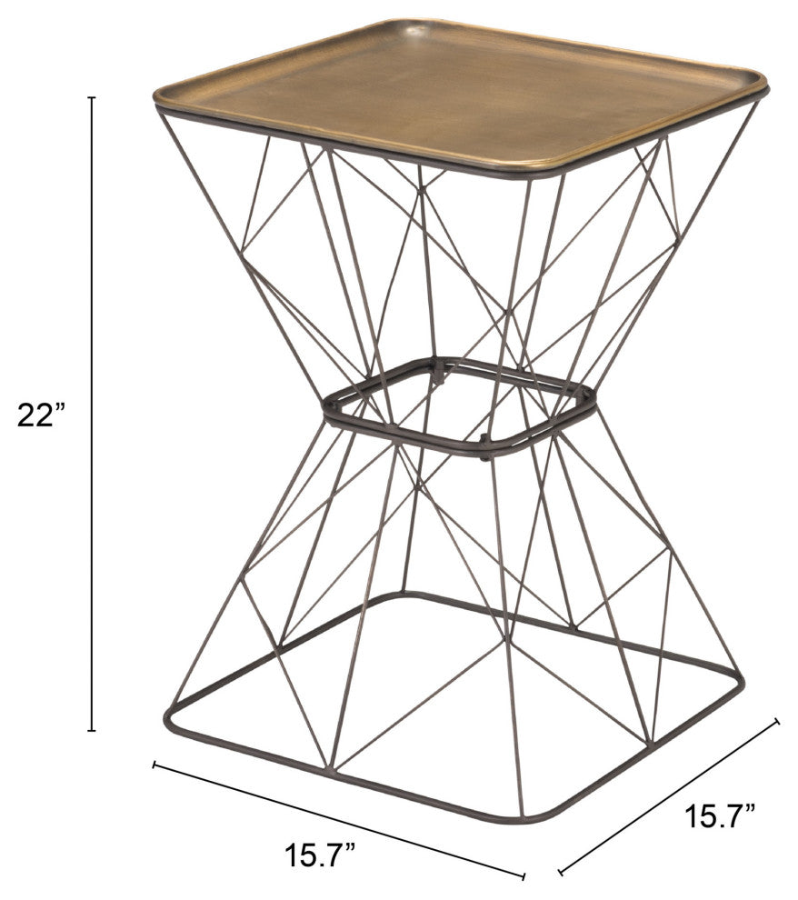Sofa Side Table, Square, Steel Metal, Gold, Gray, Lounge Lobby Hospitality