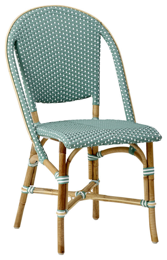 Sofie Rattan Bistro Side Chair, Salvie Green With White Dots
