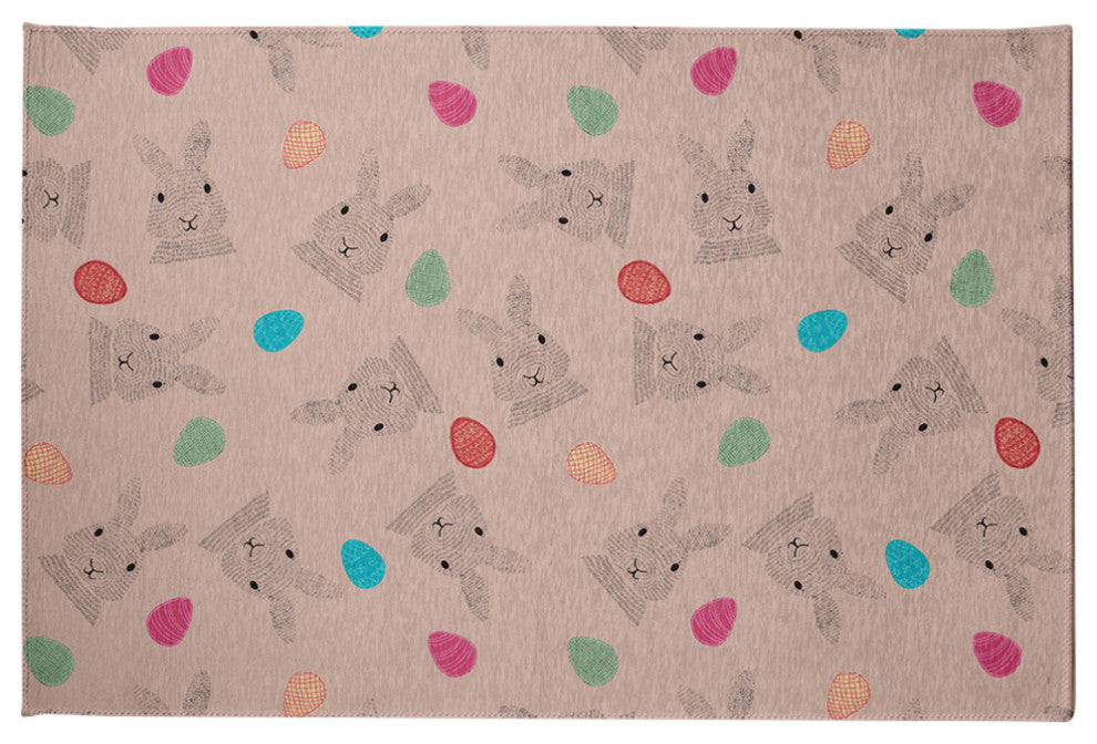 Bunnies and Eggs Easter Chenille Rug, Sunwashed Red, 2'x3'