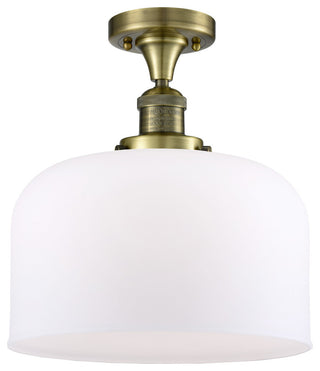 X-Large Bell 1-Light Semi-Flush Mount, Antique Brass, Matte White