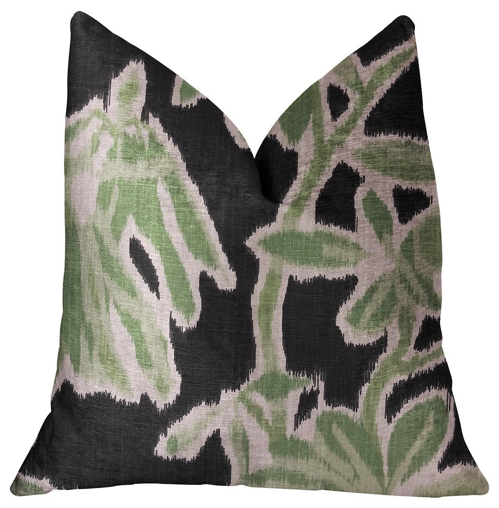 Grass Swallow Green and Black and Beige Luxury Throw Pillow, 18"x18"