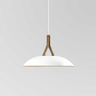 Volo LED Pendant, Blanc, White/Brushed Brass/Tan Leather/White Washed Oak, 2700K