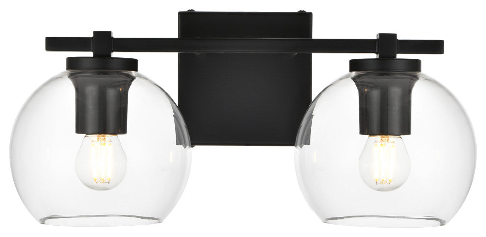 2 Light Black And Clear Bath Sconce