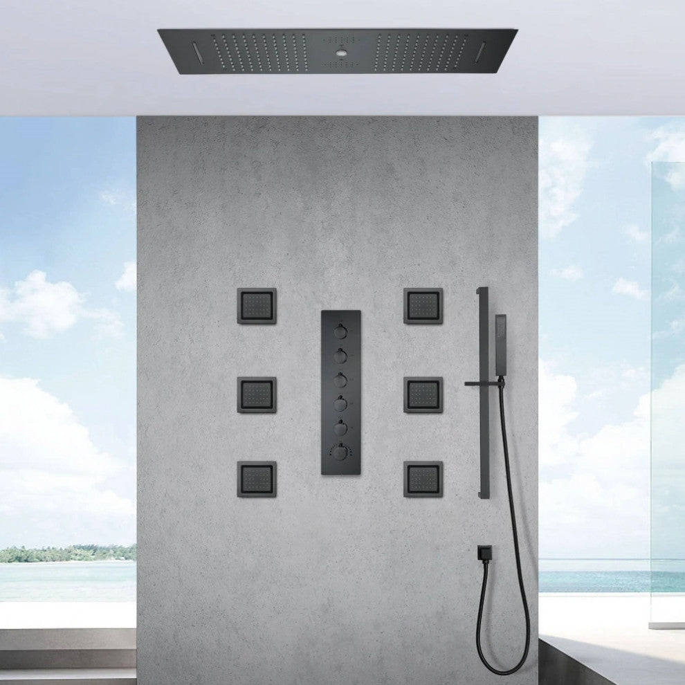 LED Phone Controlled Musical Shower System, Matte Black A - Phone Control Light