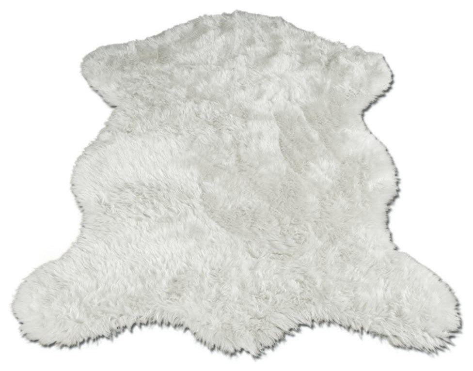 Snowy White Polar Bear Pelt, White Sheepskin, 28"x43"