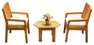 3-Piece Outdoor Patio Teak Dining Set: 27.5" Square Table, 2 Maldives Arm Chairs