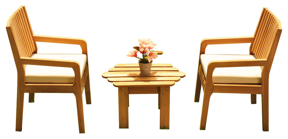 3-Piece Outdoor Patio Teak Dining Set: 27.5" Square Table, 2 Maldives Arm Chairs