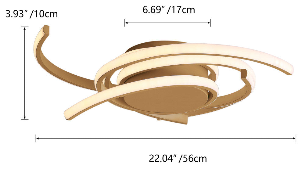 1-Light Unique Statement LED Light Wavy Line Flush Mount Light, Gold