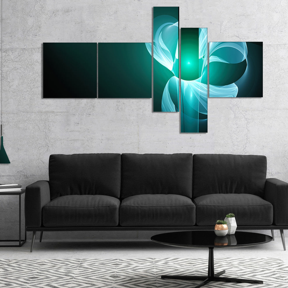 Blue Flower Fractal Illustration, Abstract Canvas Art Print, 60"x32", 5 panels