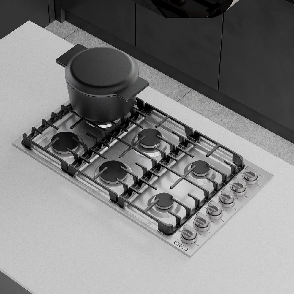 Gas Cooktop With 6 Sealed Burners Cast Iron Grates LPG/NG Convertible