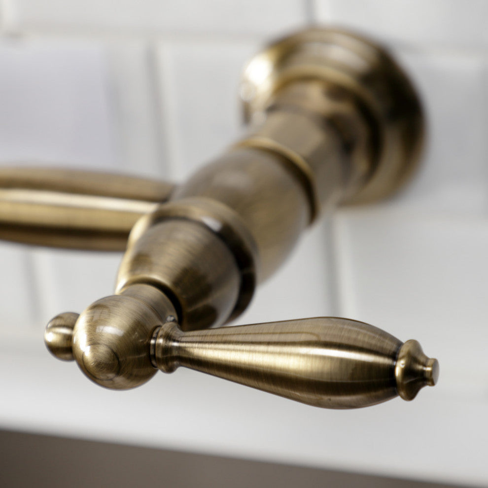 GS1243AL Two-Handle Wall-Mount Pull-Down Sprayer Kitchen Faucet, Antique Brass