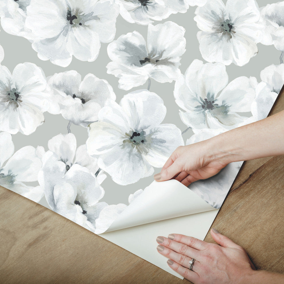 Gray Hawthorn Blossom Peel and Stick Wallpaper Gray By Roommates