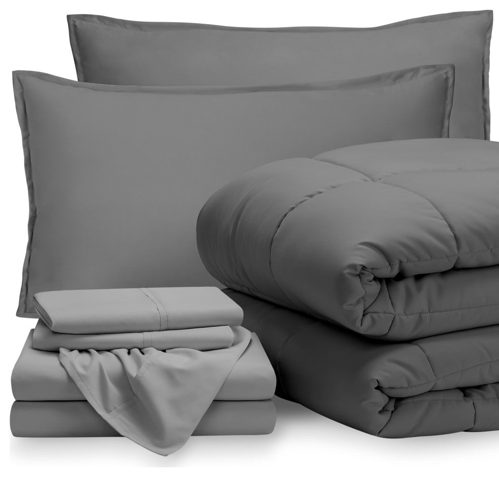 Bare Home 8-Piece Bed-in-a-Bag Split Sizes, Gray, Light Gray, Split King